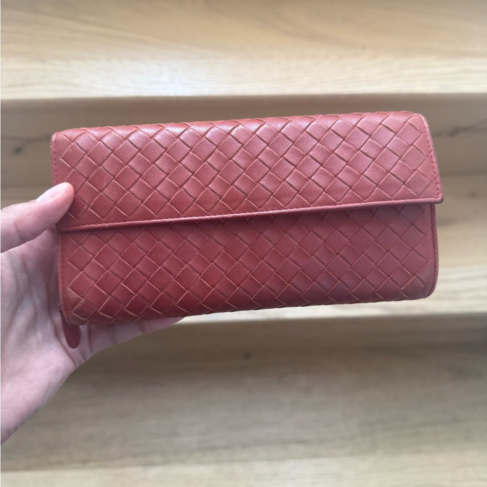 Bottega Veneta Long Wallet Intrecciato Leather Reddish Brown